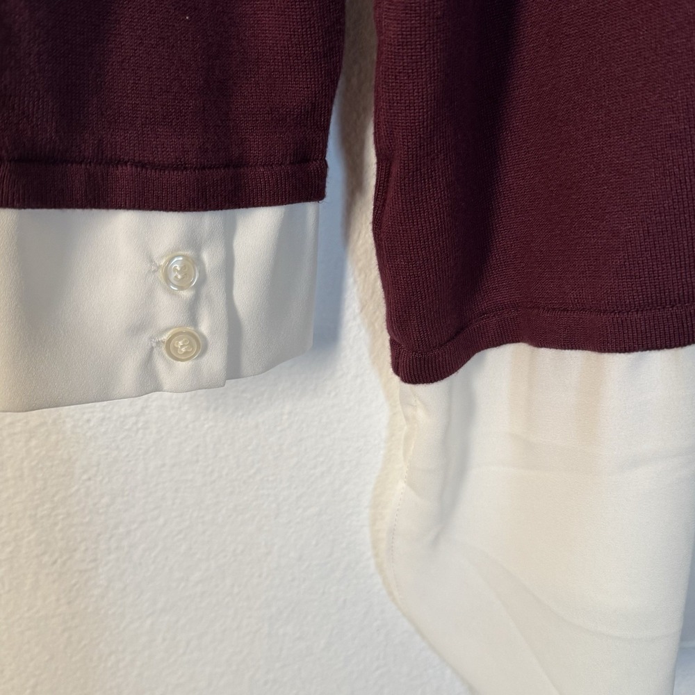 Susan Graver Sweater Button Shirt Womens 1x Burgundy Preppy Lightweight Stretch - Picture 6 of 8